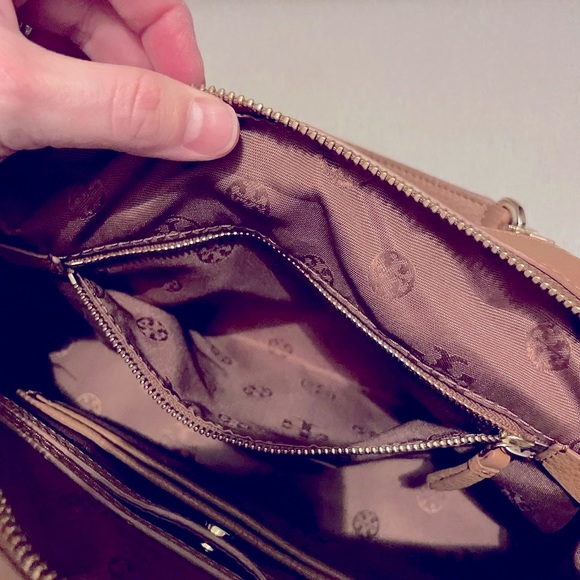 Tory Burch dark tan leather purse with cross body strap. - Picture 12 of 13